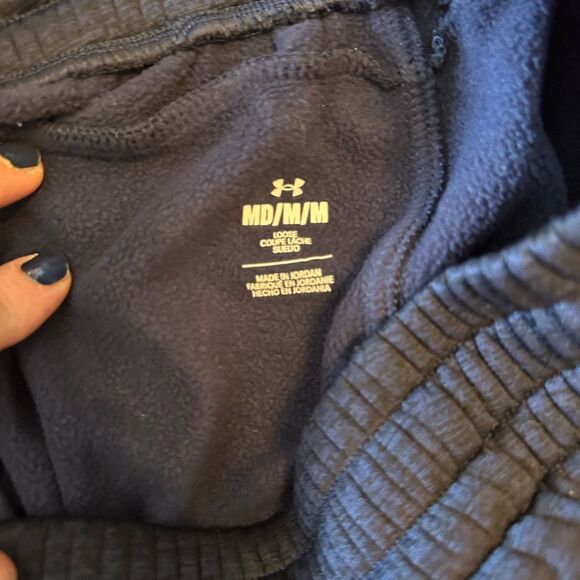 Under Armour Navy Blue Sweatpants with Tapered Leg and Elastic Waistband - Picture 2 of 2